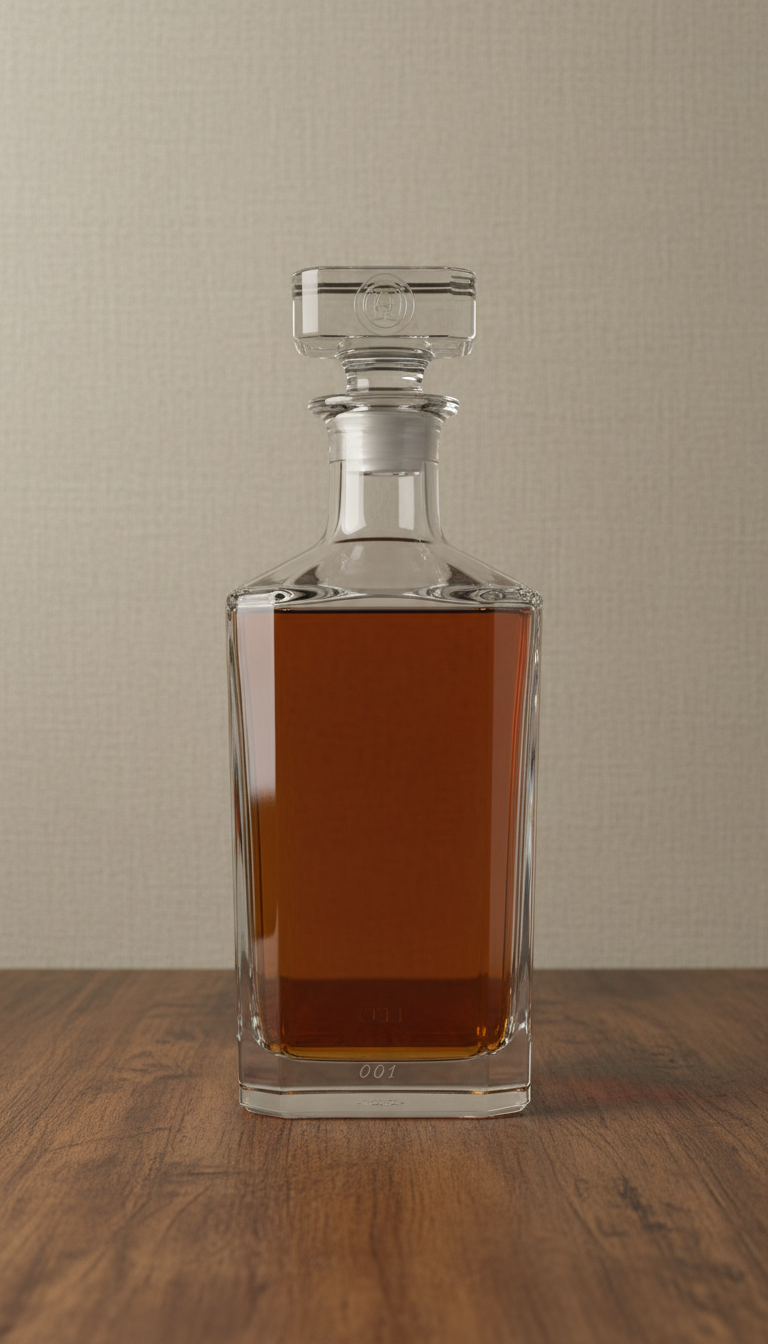Aged single malt whiskey in a crystal decanter