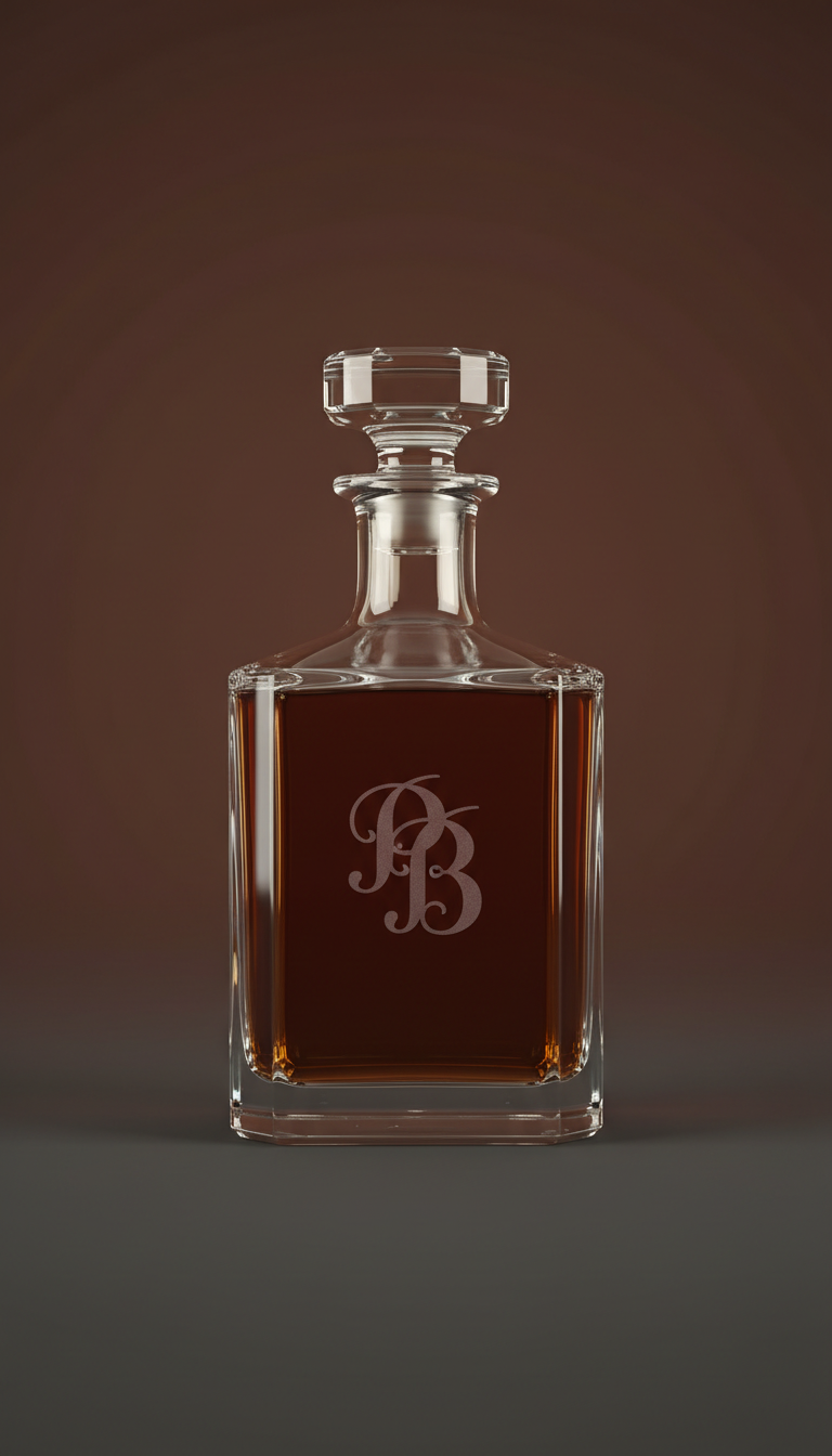 Prestige blend in a crystal decanter with monogram